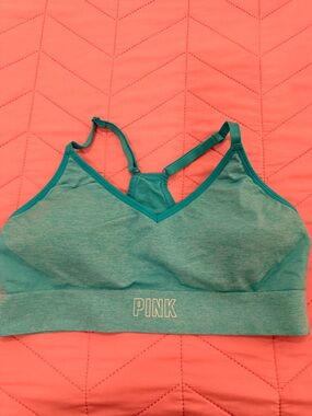 PINK Victoria's Secret Heather Teal Adjustable-Strap Sports Bra